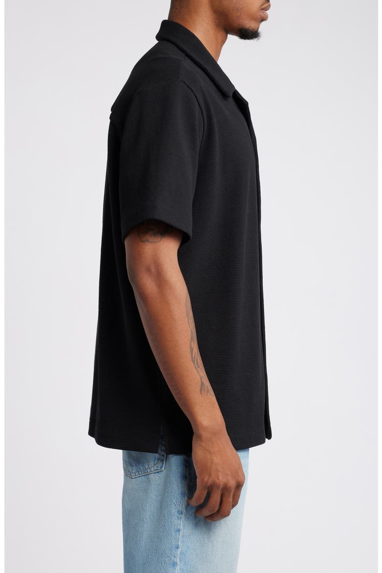 Waffle Knit Camp Shirt, Alternate, color, BLACK