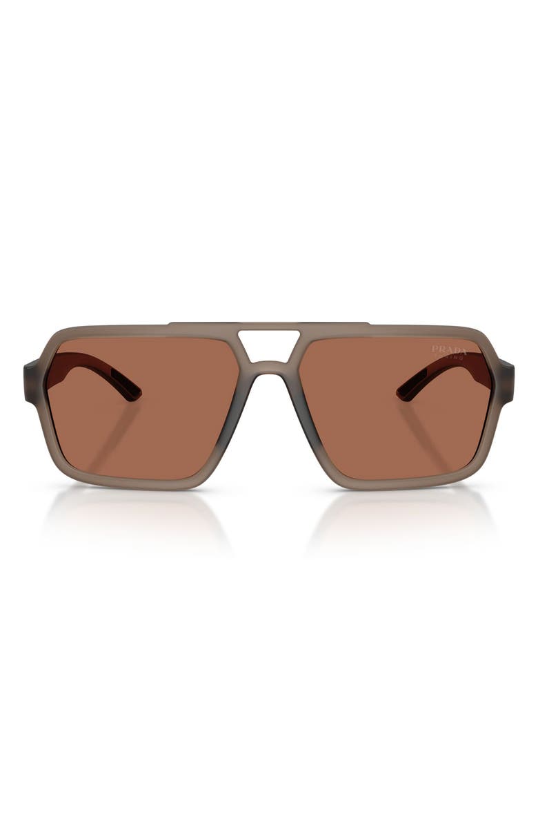 Prada Linea Rossa 59mm Pilot Sunglasses, Main, color, Transparent Brown / Brown