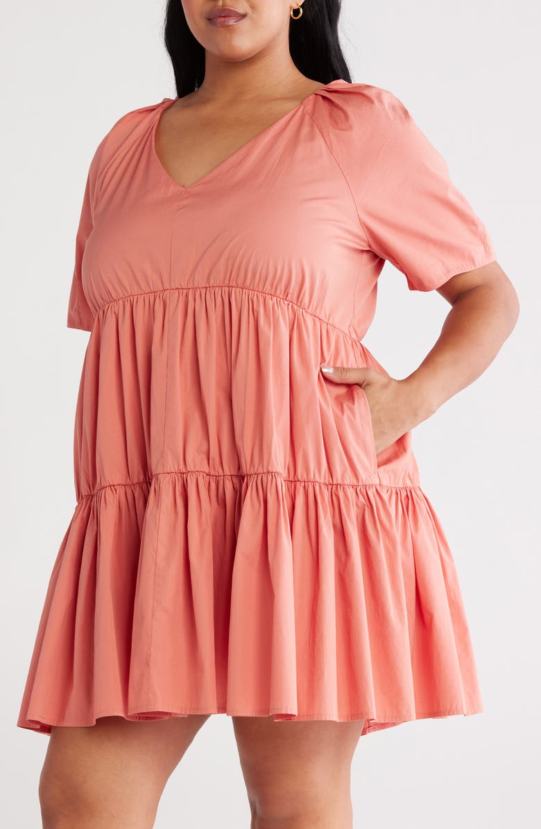 Nordstrom Tiered Minidress, Alternate, color, Coral Apricot