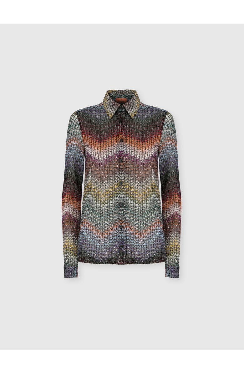 Missoni Mixed Viscose Lamé Shirt With Sequins, Main, color, Green& Brown