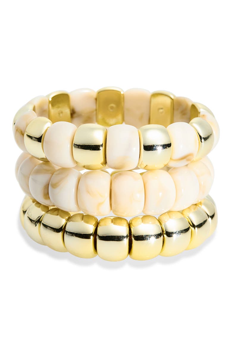 Set of 3 Beaded Resin Stretch Bracelets, Main, color, IVORY