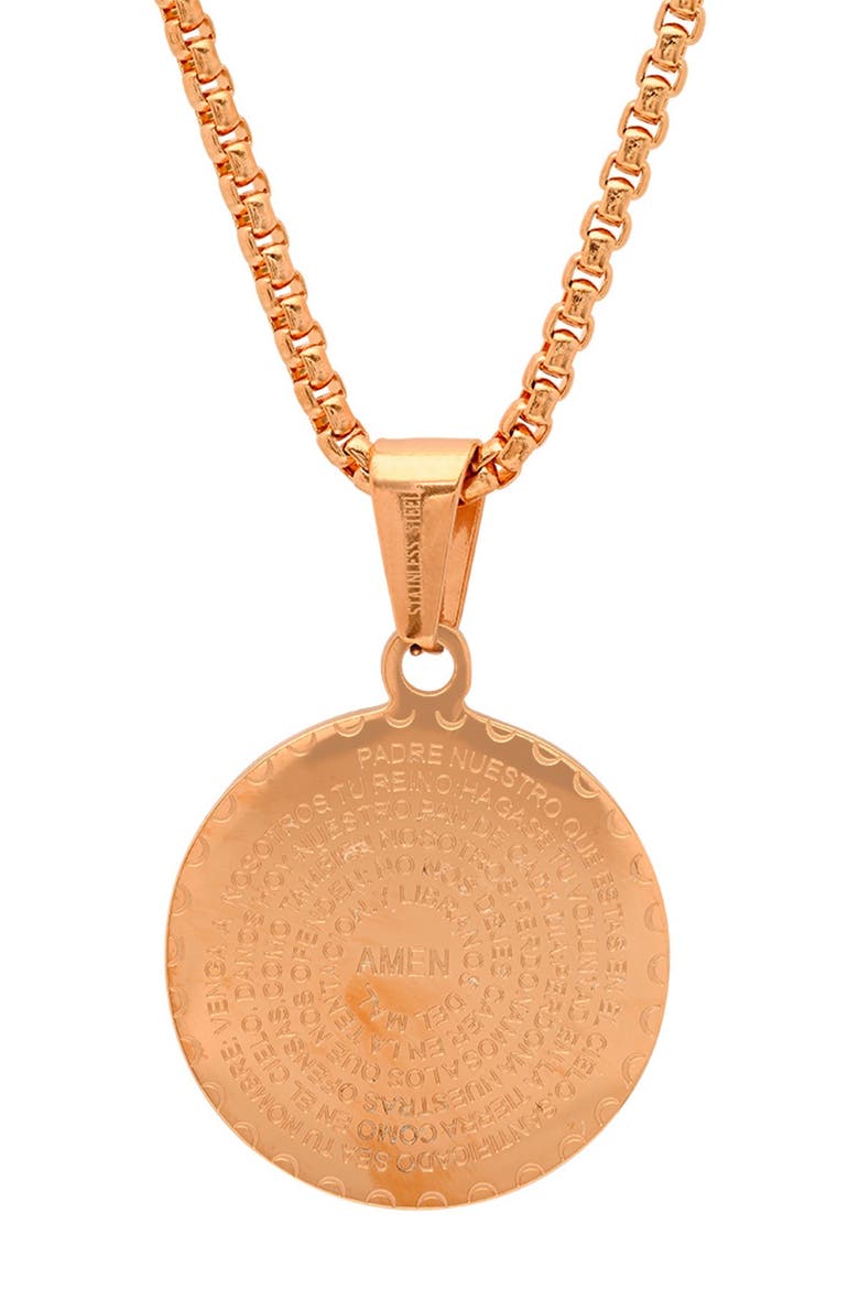 Lab Grown Diamond Padre Nuestro Prayer Disc Pendant Necklace, Alternate, color, ROSE