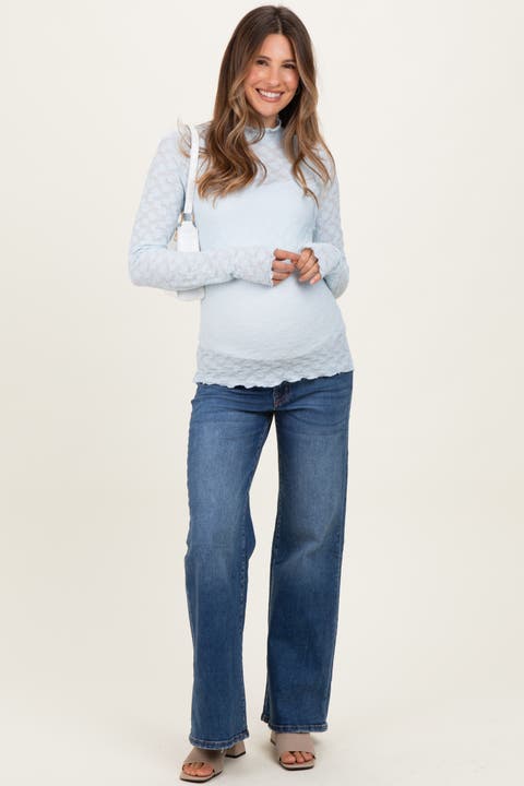 Medium Wash Wide Leg Maternity Jeans
