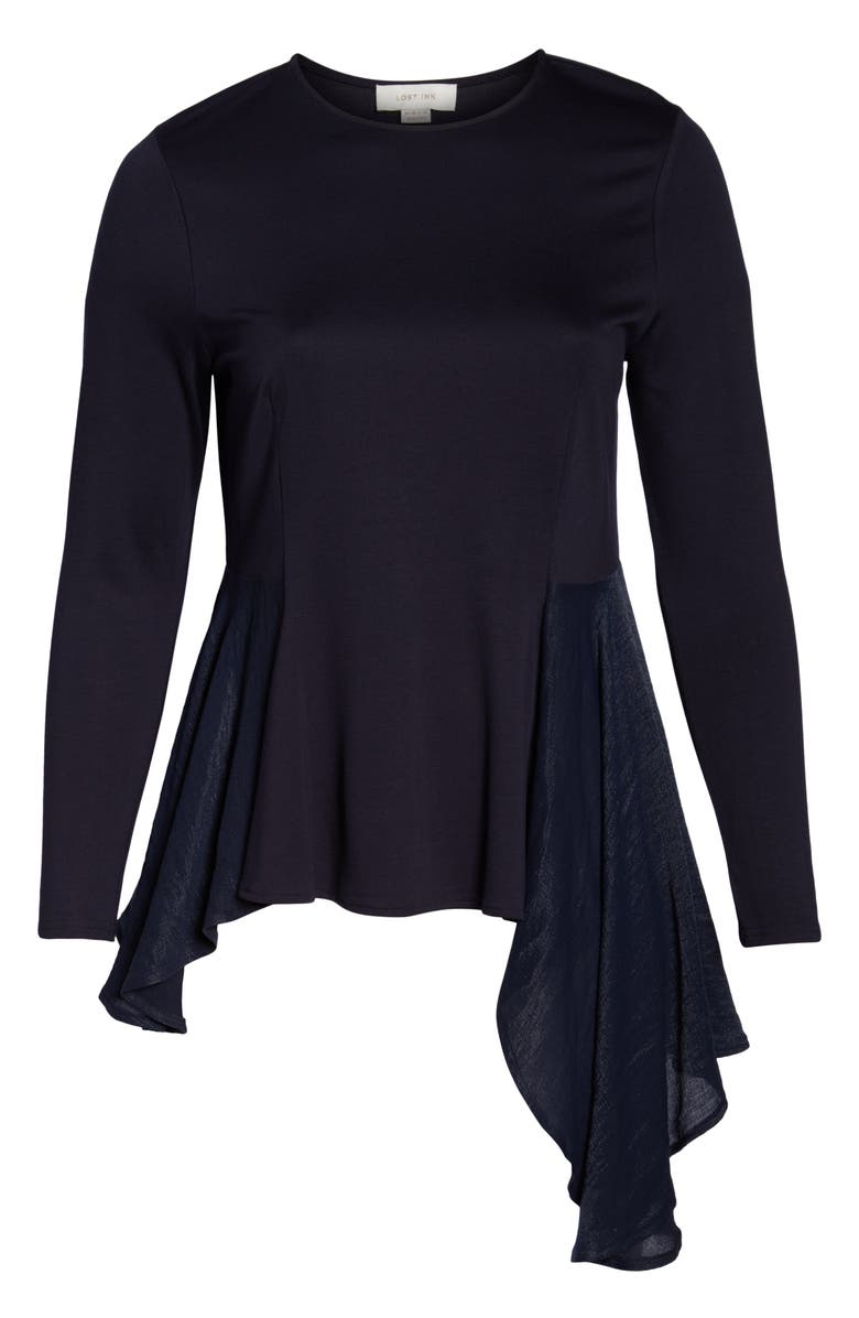 LOST INK Drape Side Mixed Media Top, Alternate, color,