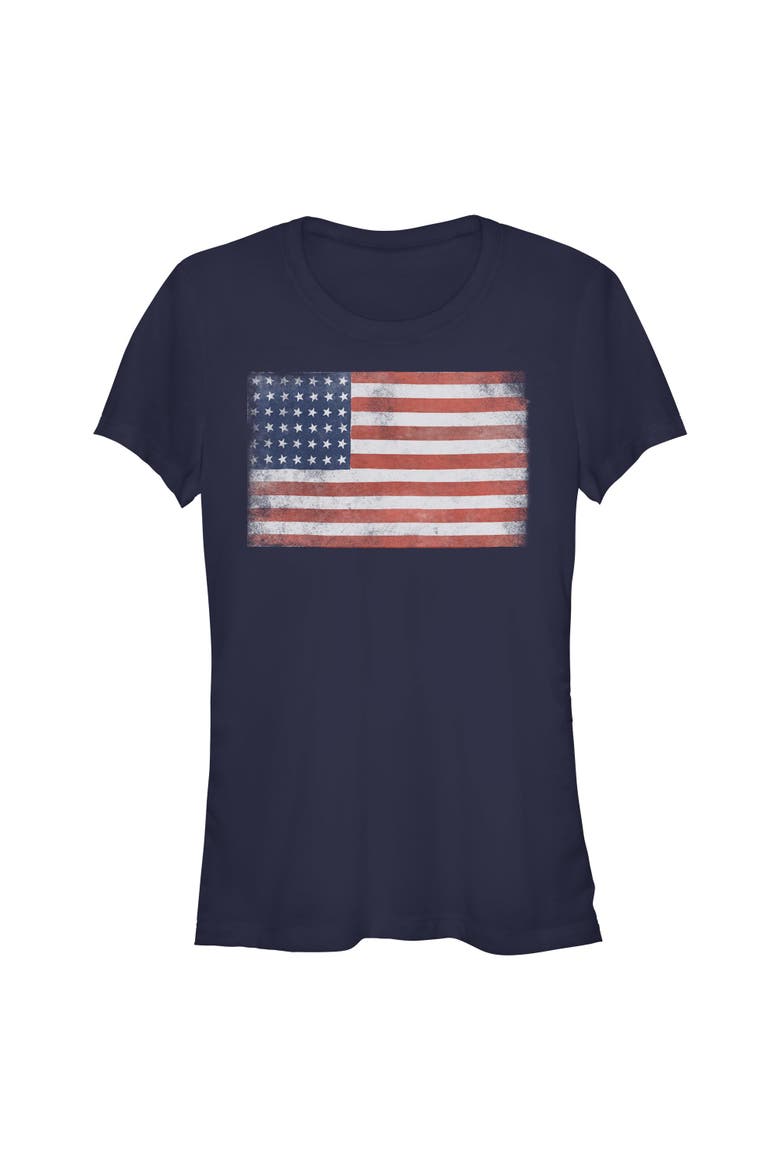 Juniors Lost Gods American Flag and Proud T Shirt, Main, color, Navy Blue
