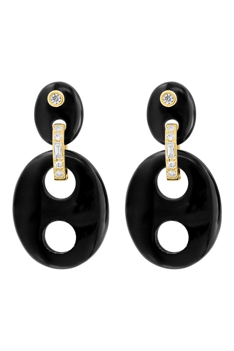 14K Yellow Gold Diamond & Onyx Drop Earrings, Alternate, color, BLACK