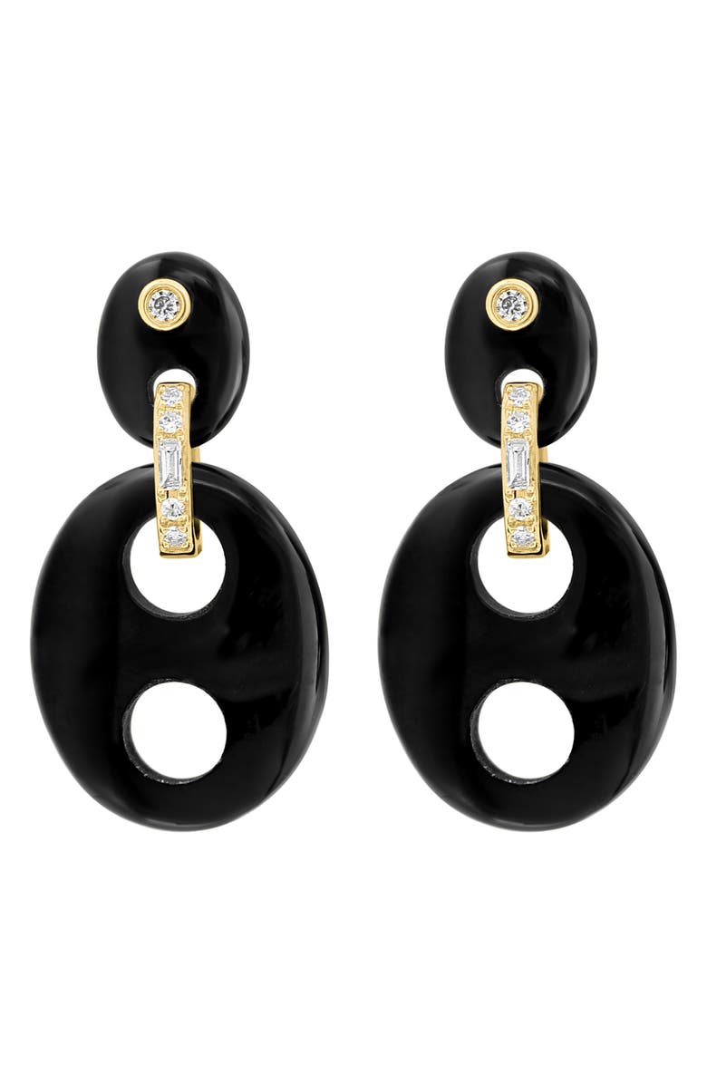 EFFY 14K Yellow Gold Diamond & Onyx Drop Earrings, Alternate, color, Black