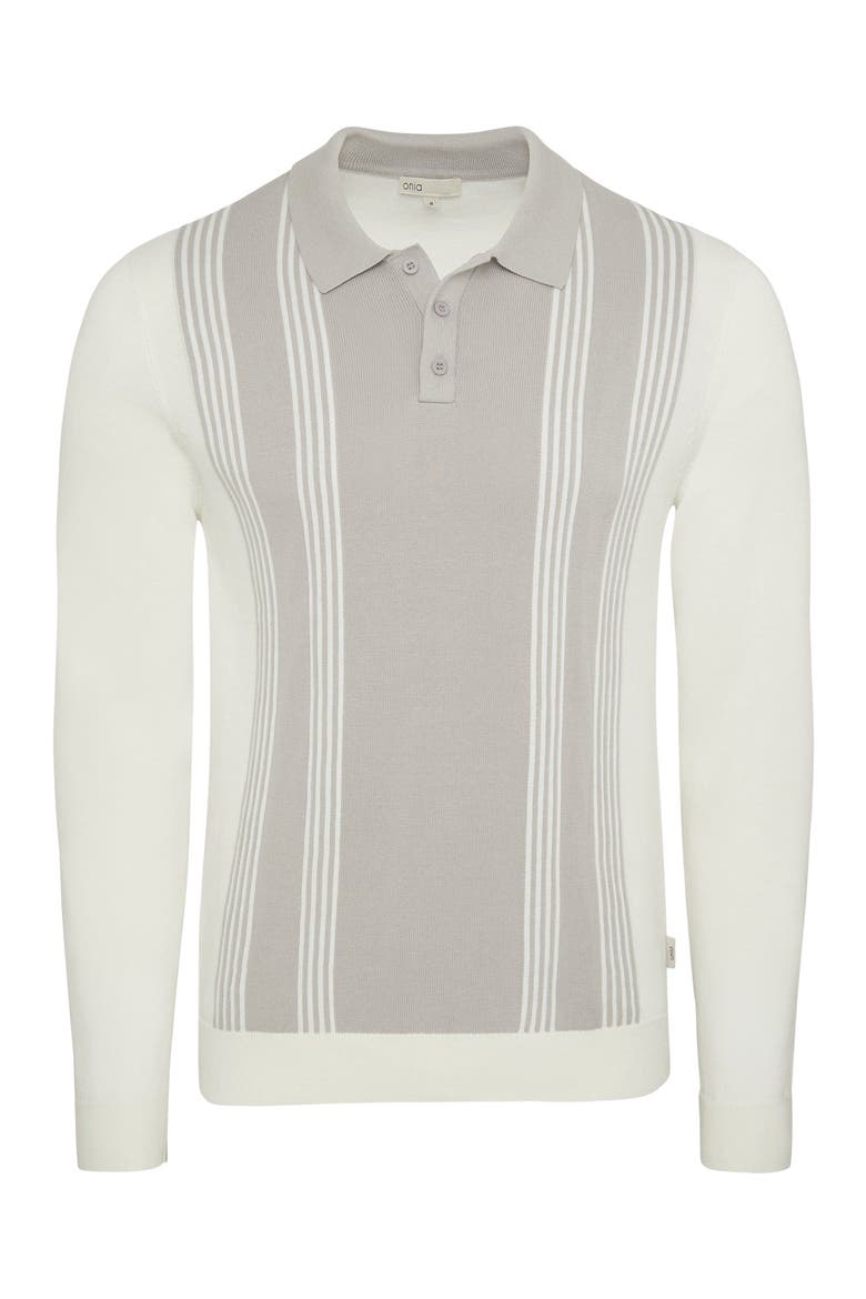 Cotton Knit Long Sleeve Polo Sweatshirt, Alternate, color, QUIET GREY/WHTE