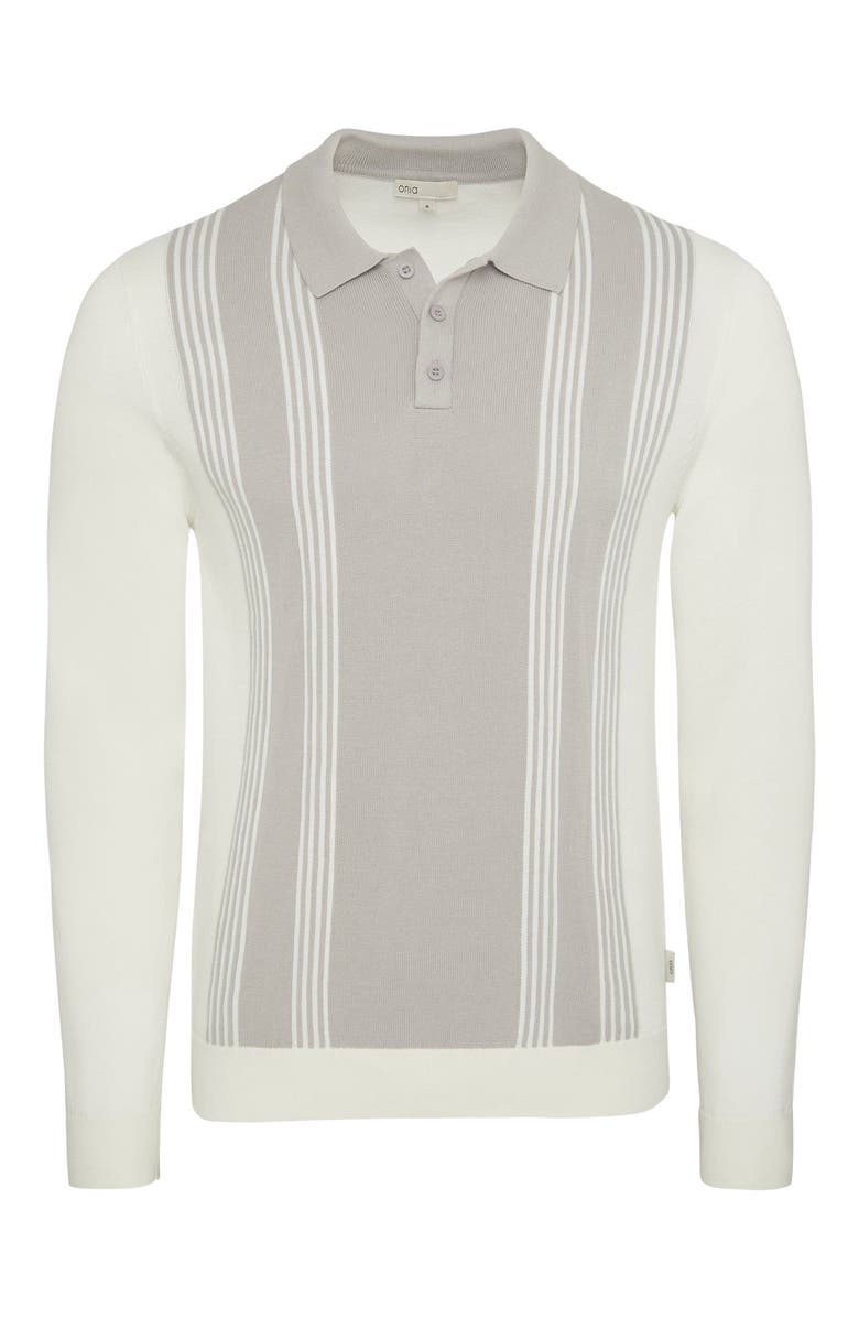 Onia Cotton Knit Long Sleeve Polo Sweatshirt, Alternate, color, Quiet Grey/Whte