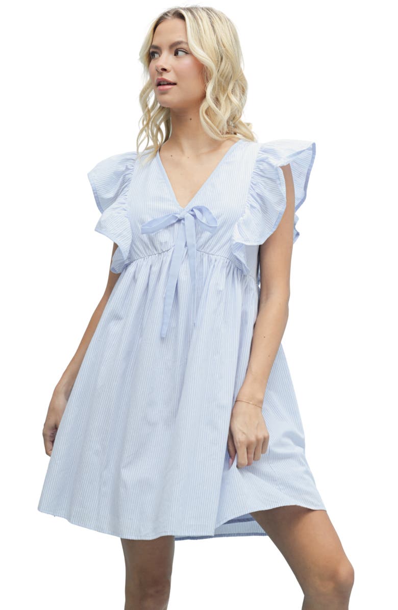 WISHLIST Striped Bow Babydoll Dress, Alternate, color, Blue/ White
