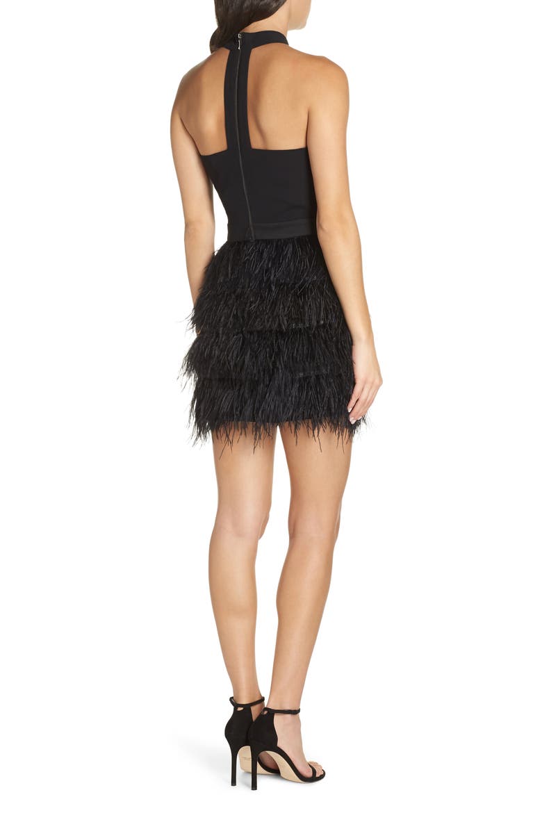 Feather Halter Dress, Alternate, color, BLACK