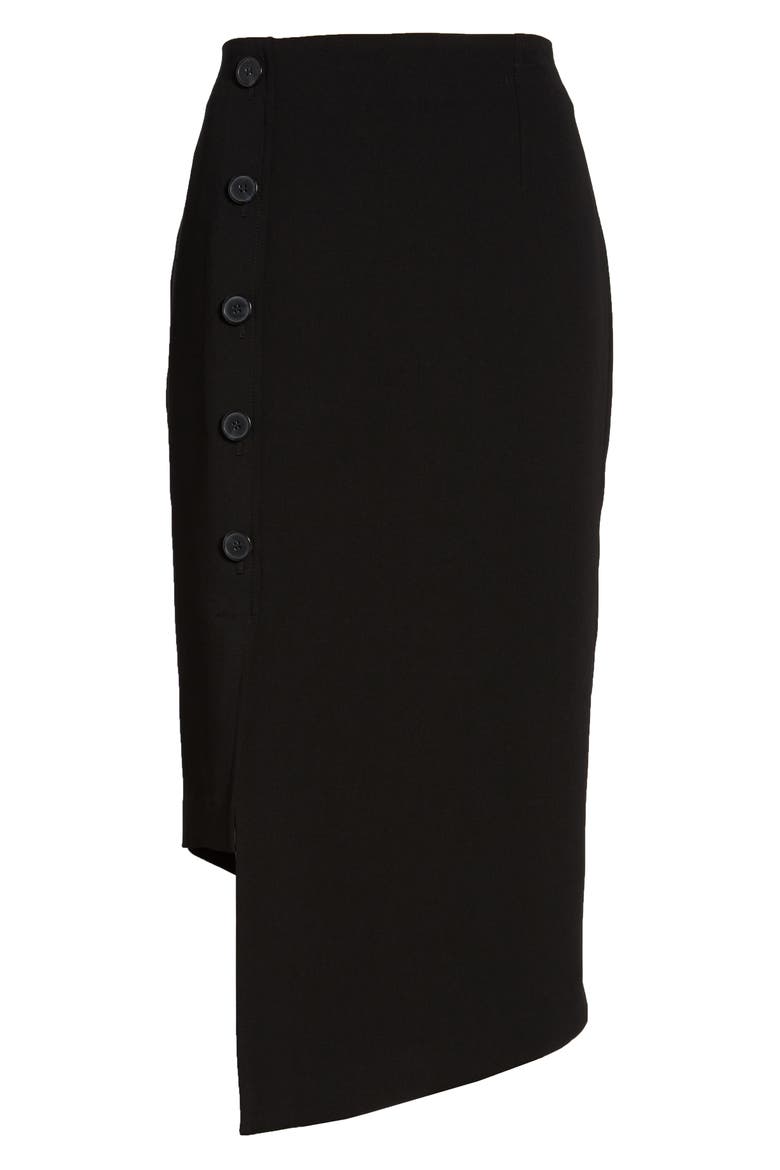 Button Detail Asymmetrical Skirt, Alternate, color, BLACK
