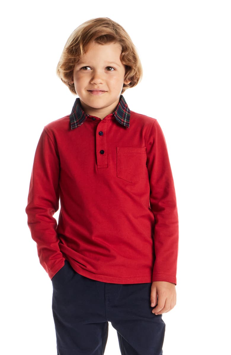 Andy & Evan Kids' Long Sleeve Polo & Pants Set, Alternate, color, Red Polo
