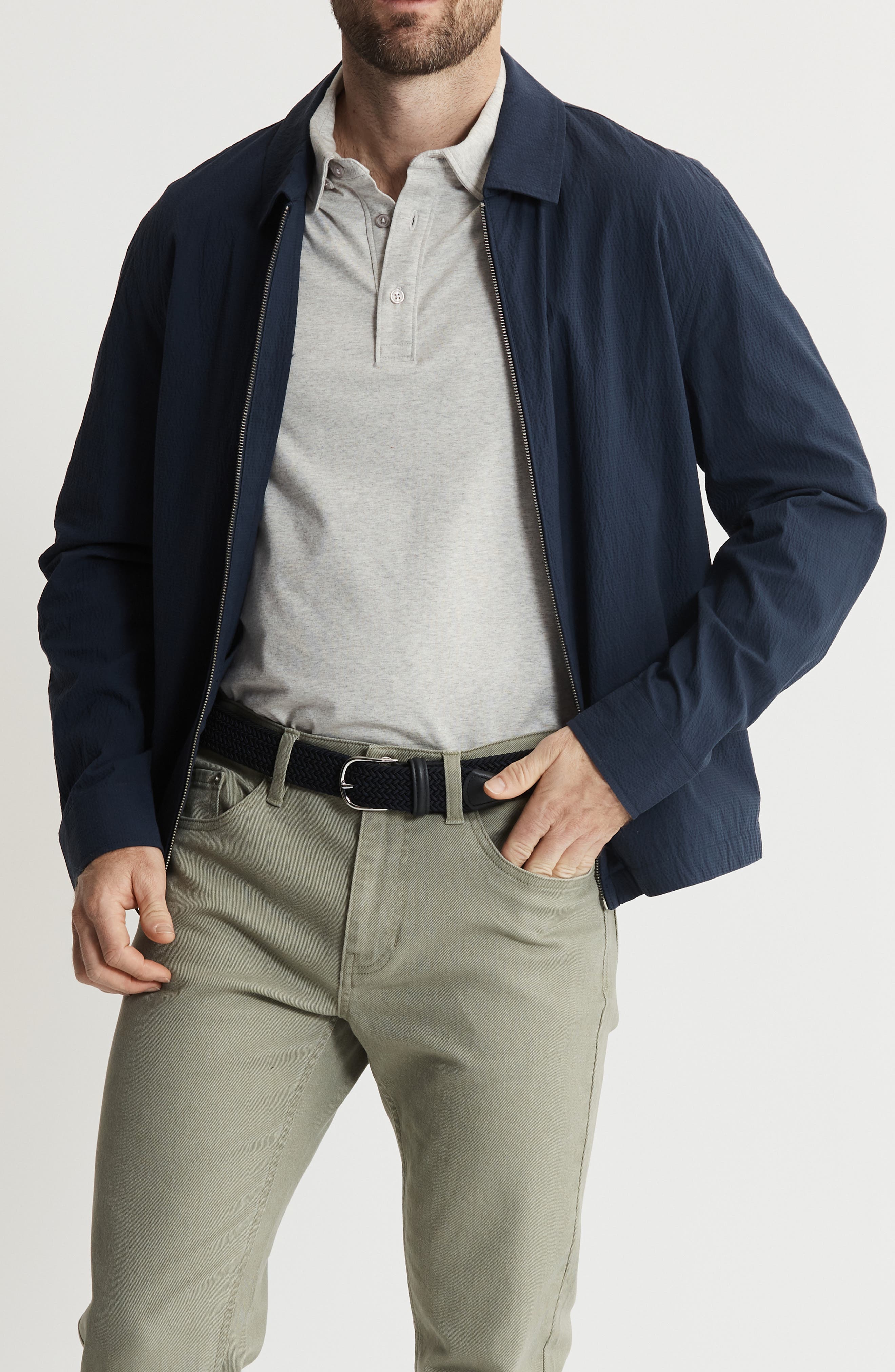 JACHS Charles Cotton & Tencel® Lyocell Blend Seersucker Zip Jacket
