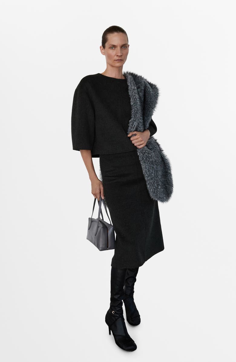 MANGO Selection Wool Blend Midi Skirt, Alternate, color, Gray