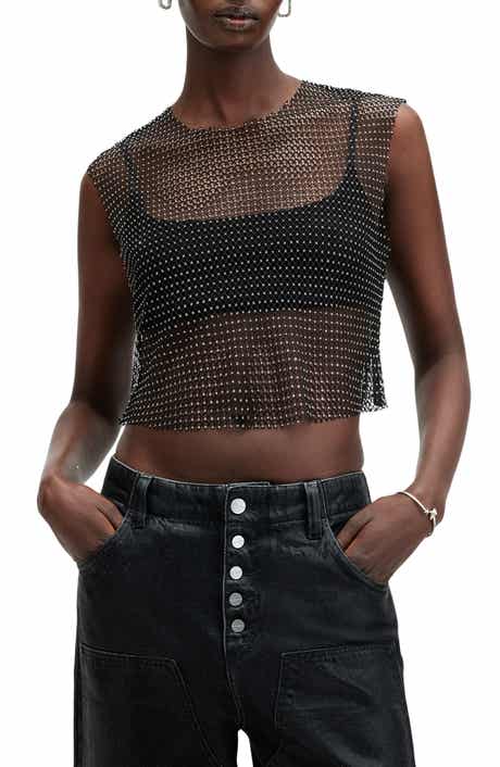 AllSaints Calytrix Sparkle Mesh Crop Top