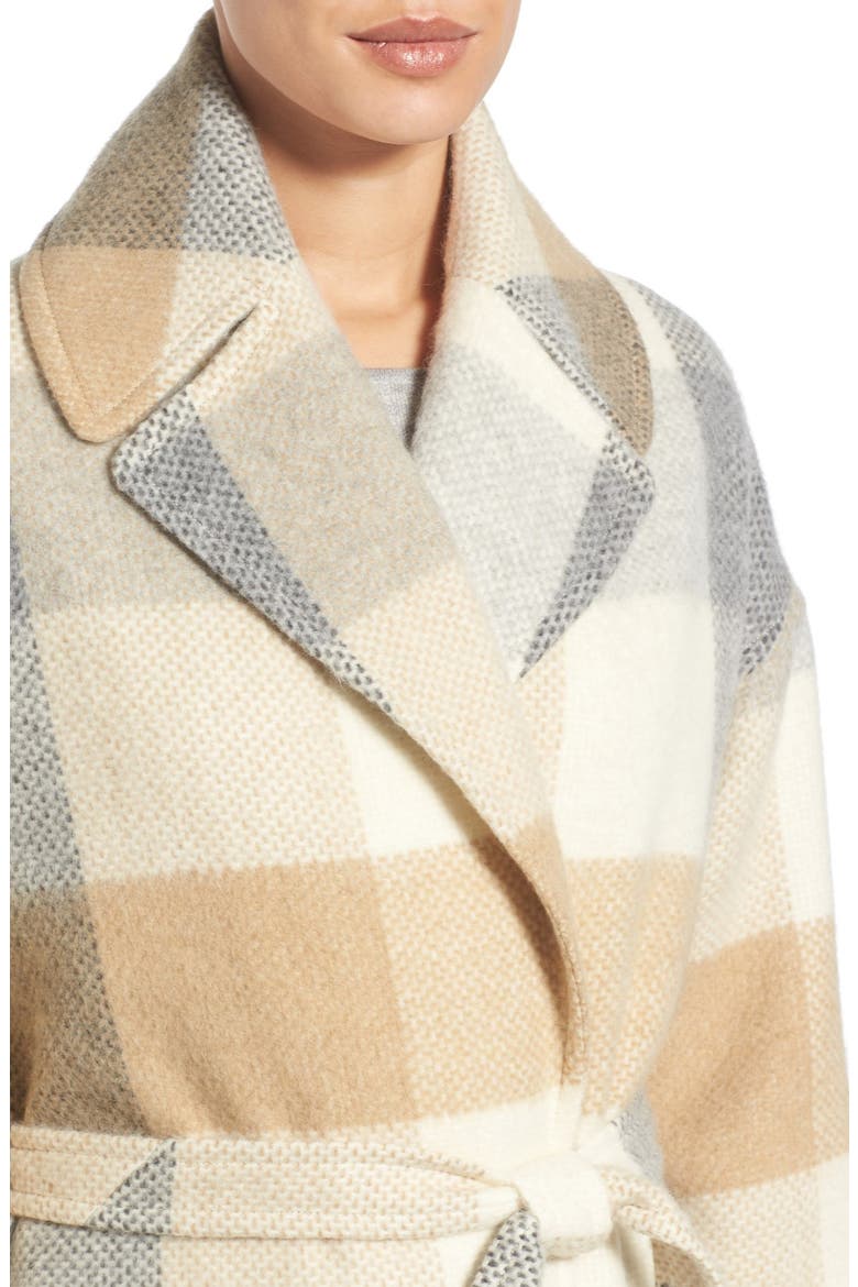 Plaid Wrap Coat, Alternate, color, CAMEL/ IVORY/ GREY