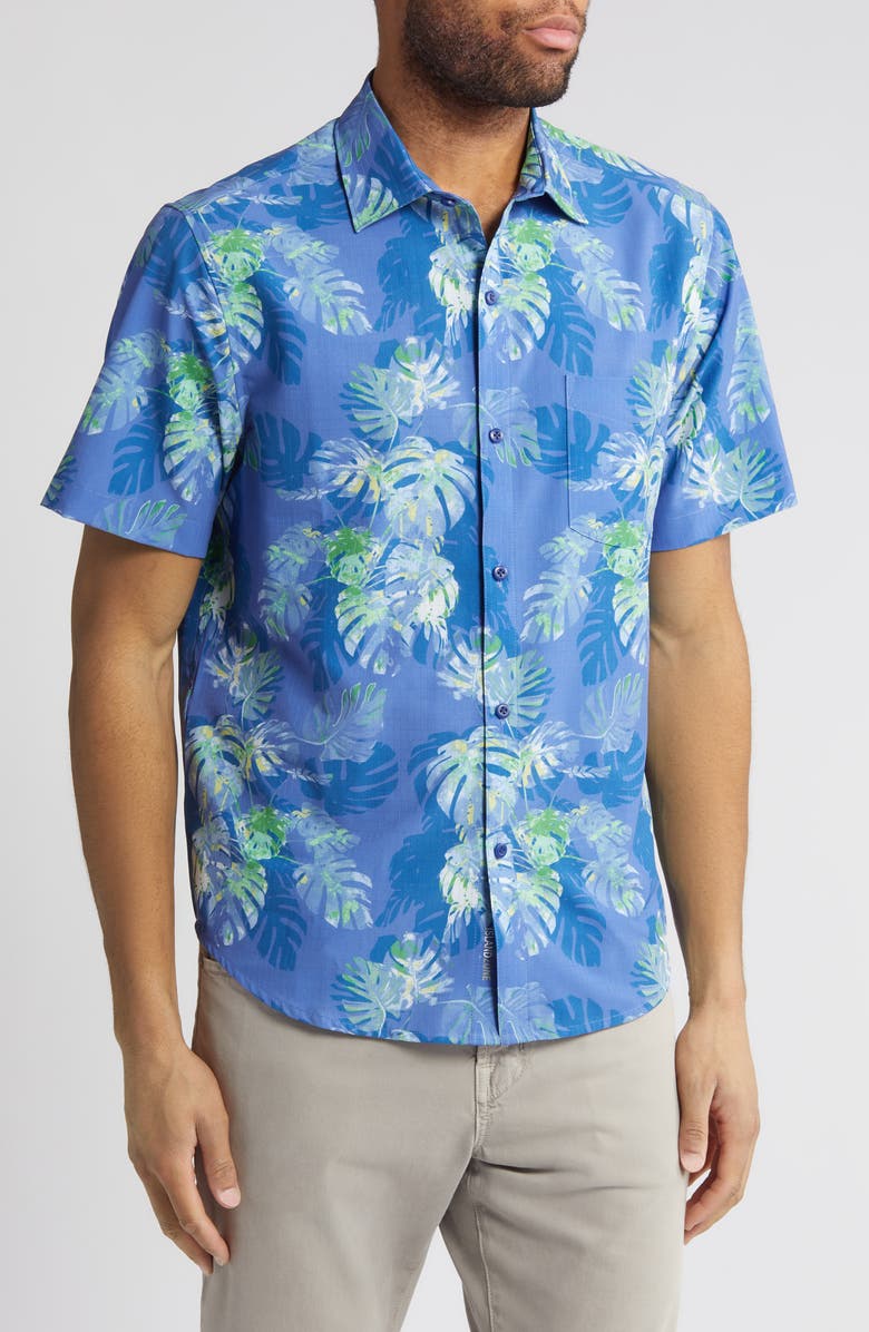 Tommy Bahama Bahama Coast Marina Fronds Short Sleeve Button-Up Shirt, Main, color, Capri Blue