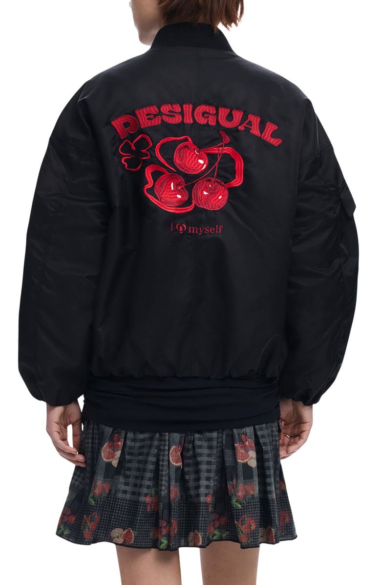 Desigual Cherry Bomber Jacket, Alternate, color, Black