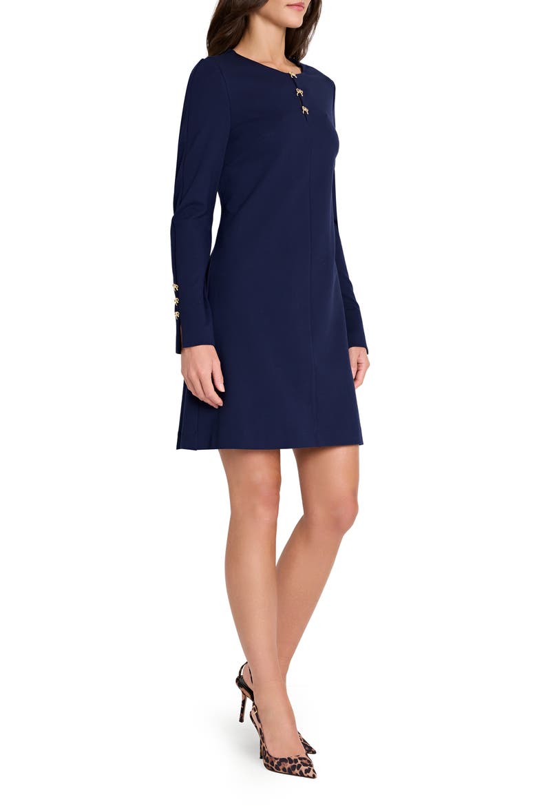 Bow Detail Long Sleeve Minidress, Alternate, color, NAVY