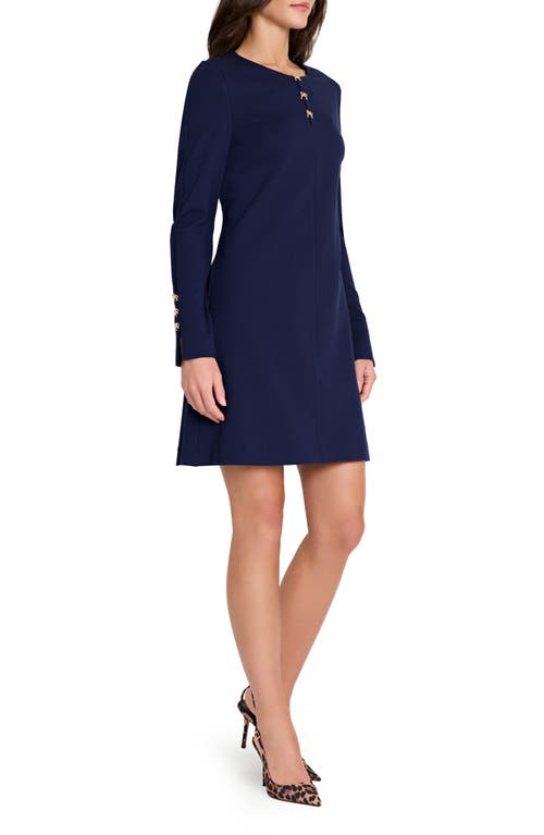 Tahari Asl Bow Detail Long Sleeve Ponte Dress In Blue