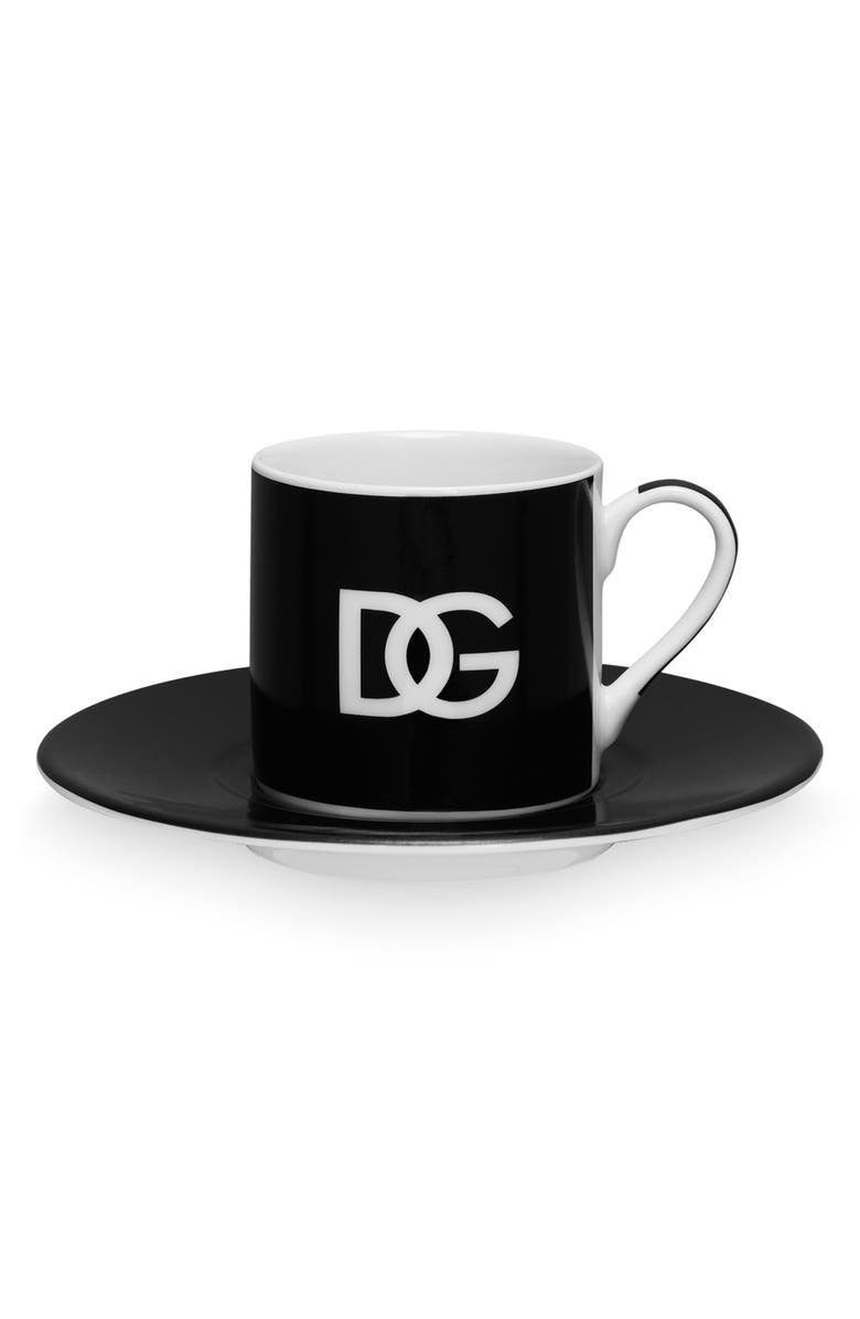 Dolce&Gabbana DG Logo Set of 2 Espresso Cups & Saucers, Alternate, color, Black