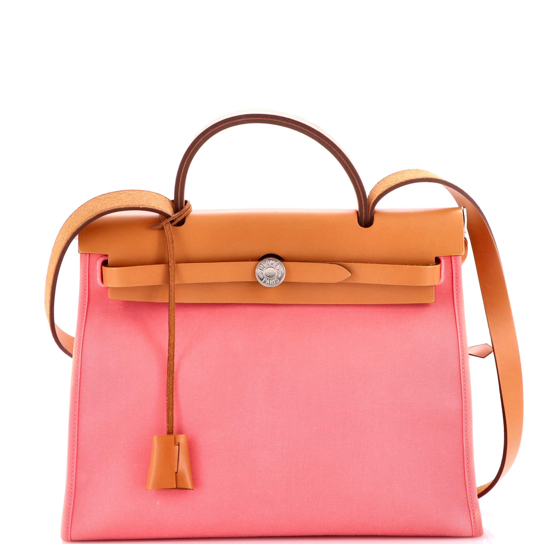 Pre-Owned Hermes Herbag Zip Leather and Toile 31, Main, color, Rose Azalee