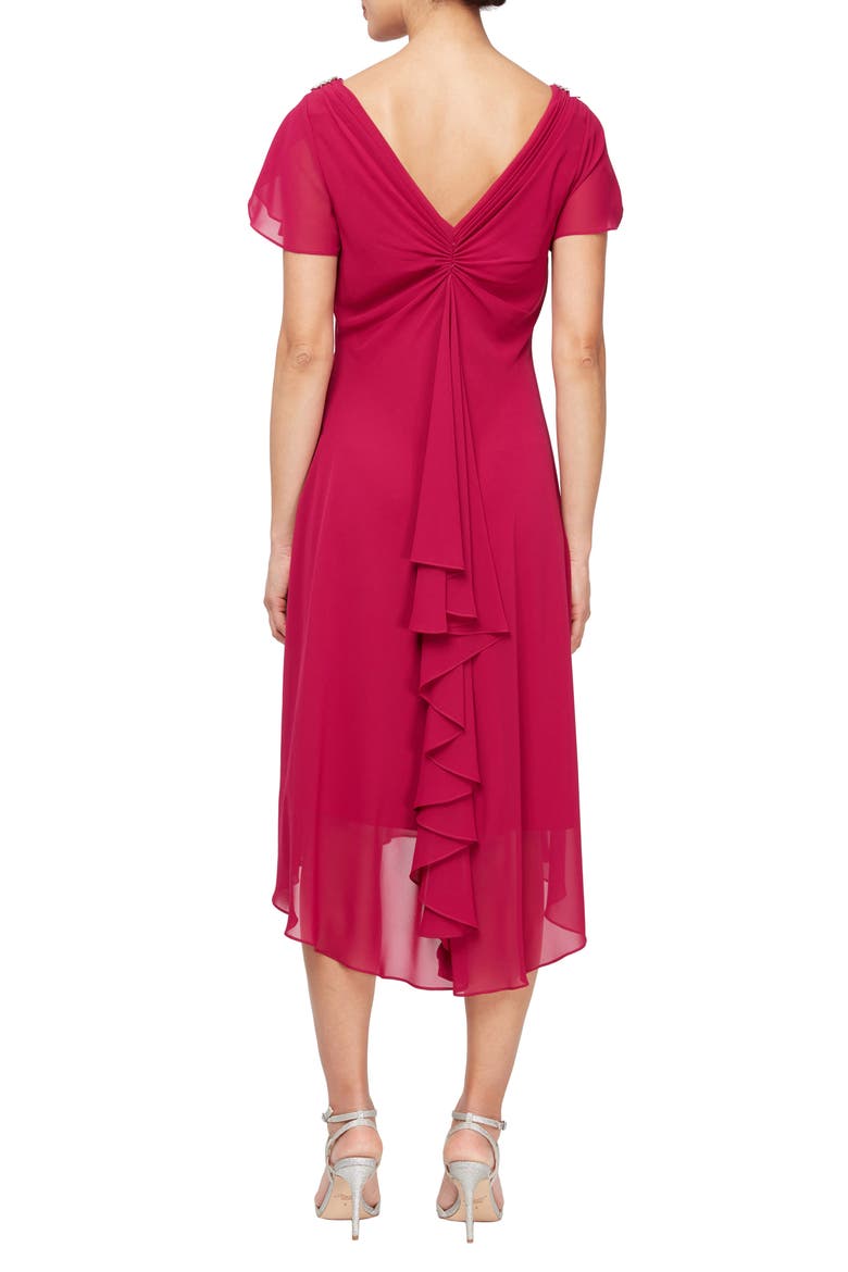 Cowl Neck Flutter Sleeve Midi Dress, Alternate, color, RASPBERRY