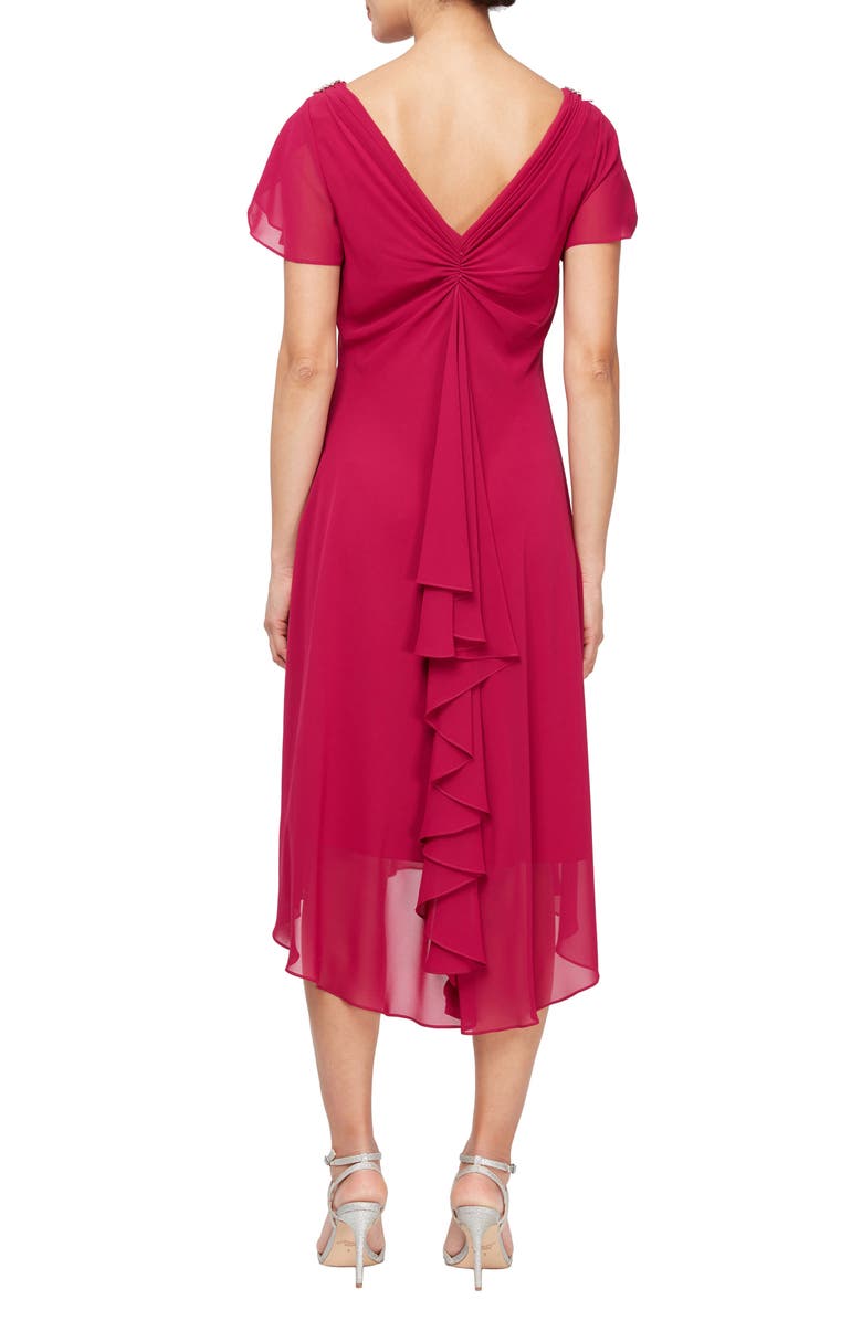 SL FASHIONS Cowl Neck Flutter Sleeve Midi Dress, Alternate, color, 