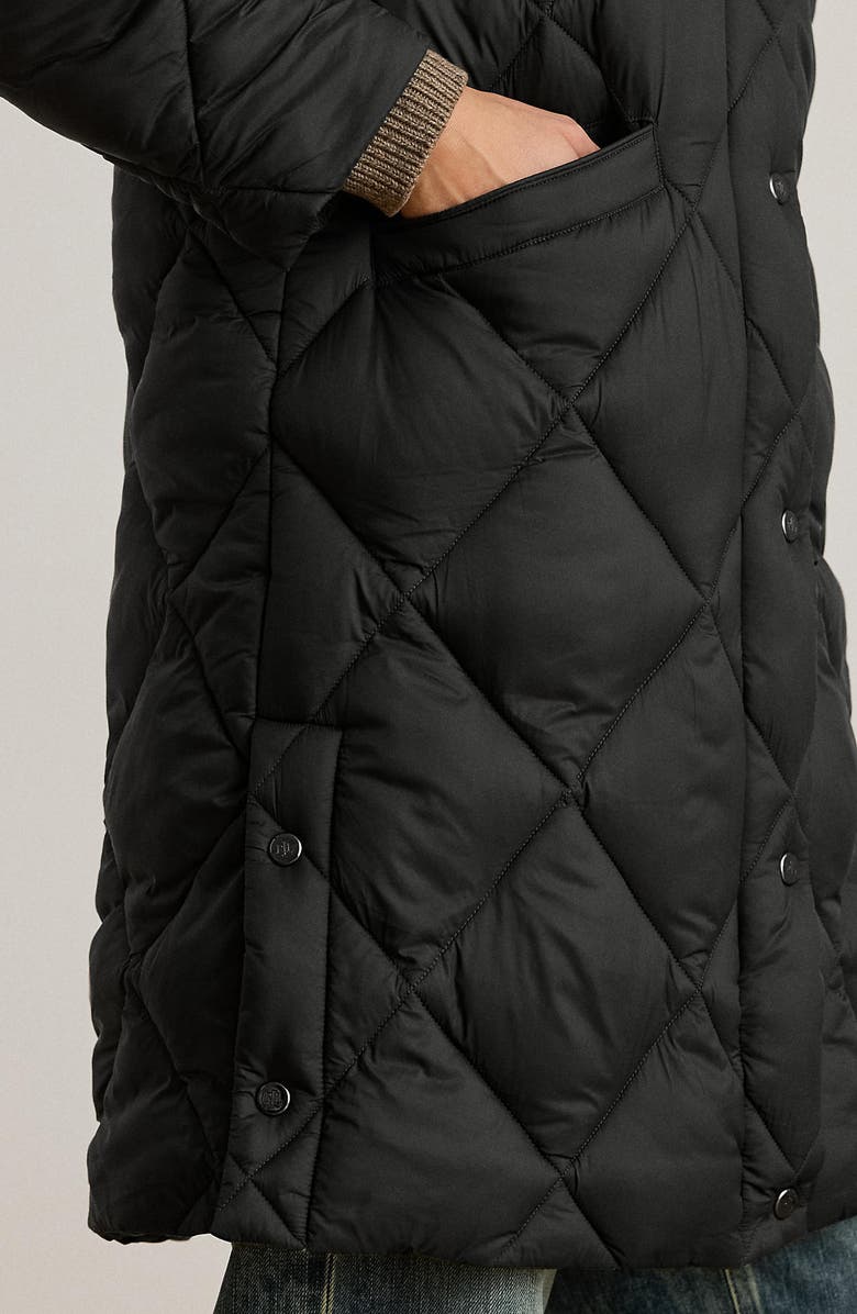 Lauren Ralph Lauren Diamond Quilted Hooded Coat, Alternate, color, Black