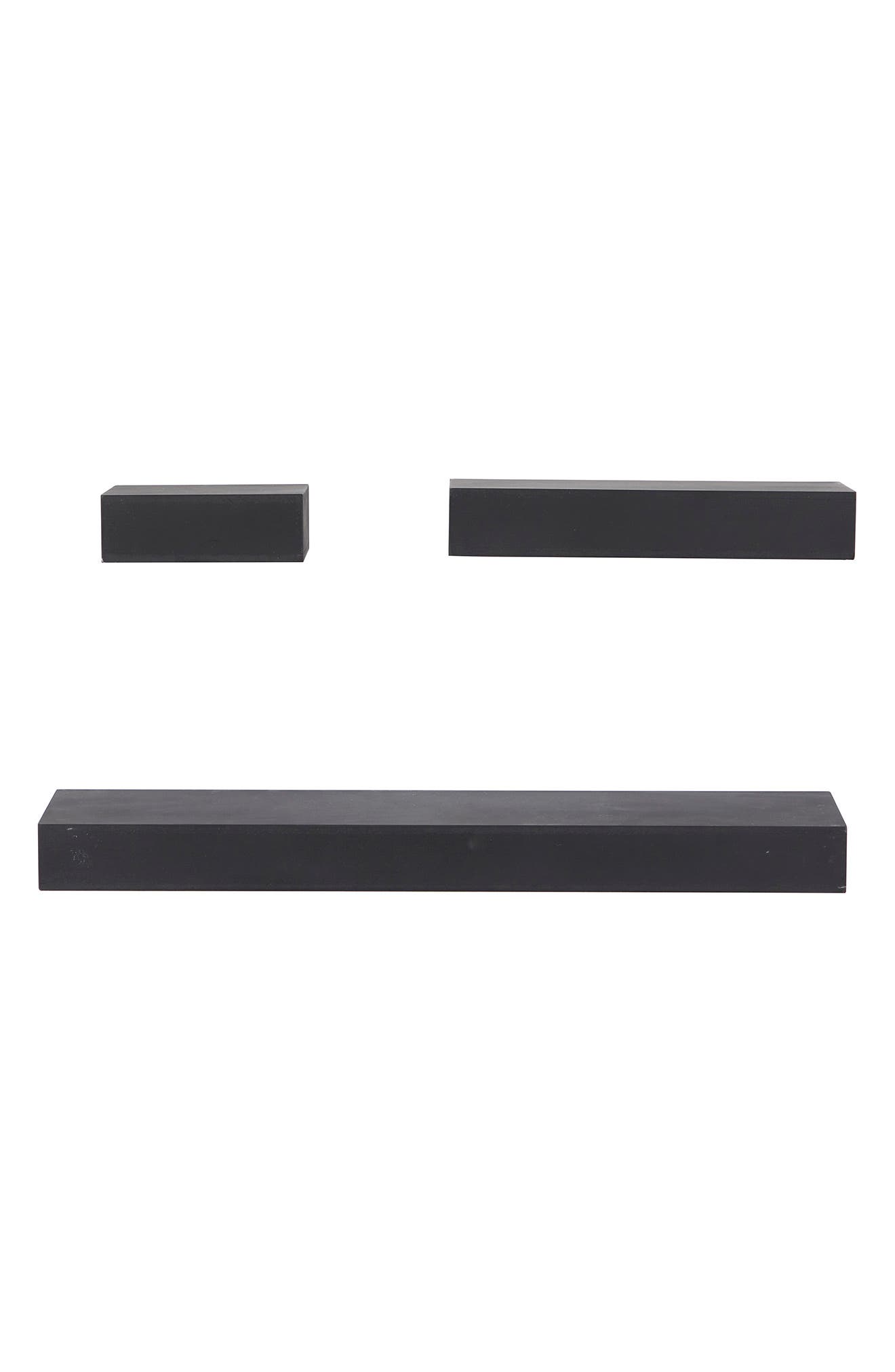 WILLOW ROW Black Wood Modern Wall Shelf - Set of 3
