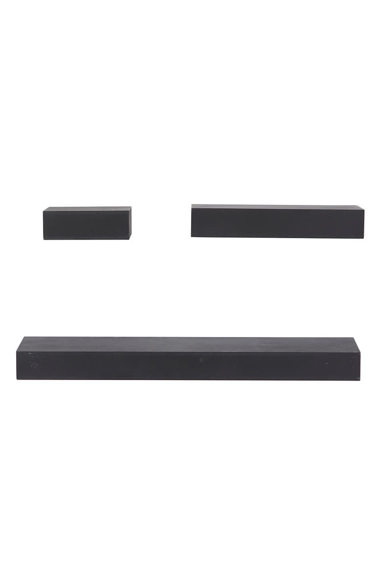 WILLOW ROW Black Wood Modern Wall Shelf - Set of 3, Main, color, Black