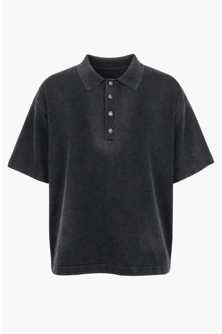 Washed Short Sleeve Snap Button Polo Shirt, Alternate, color, Black
