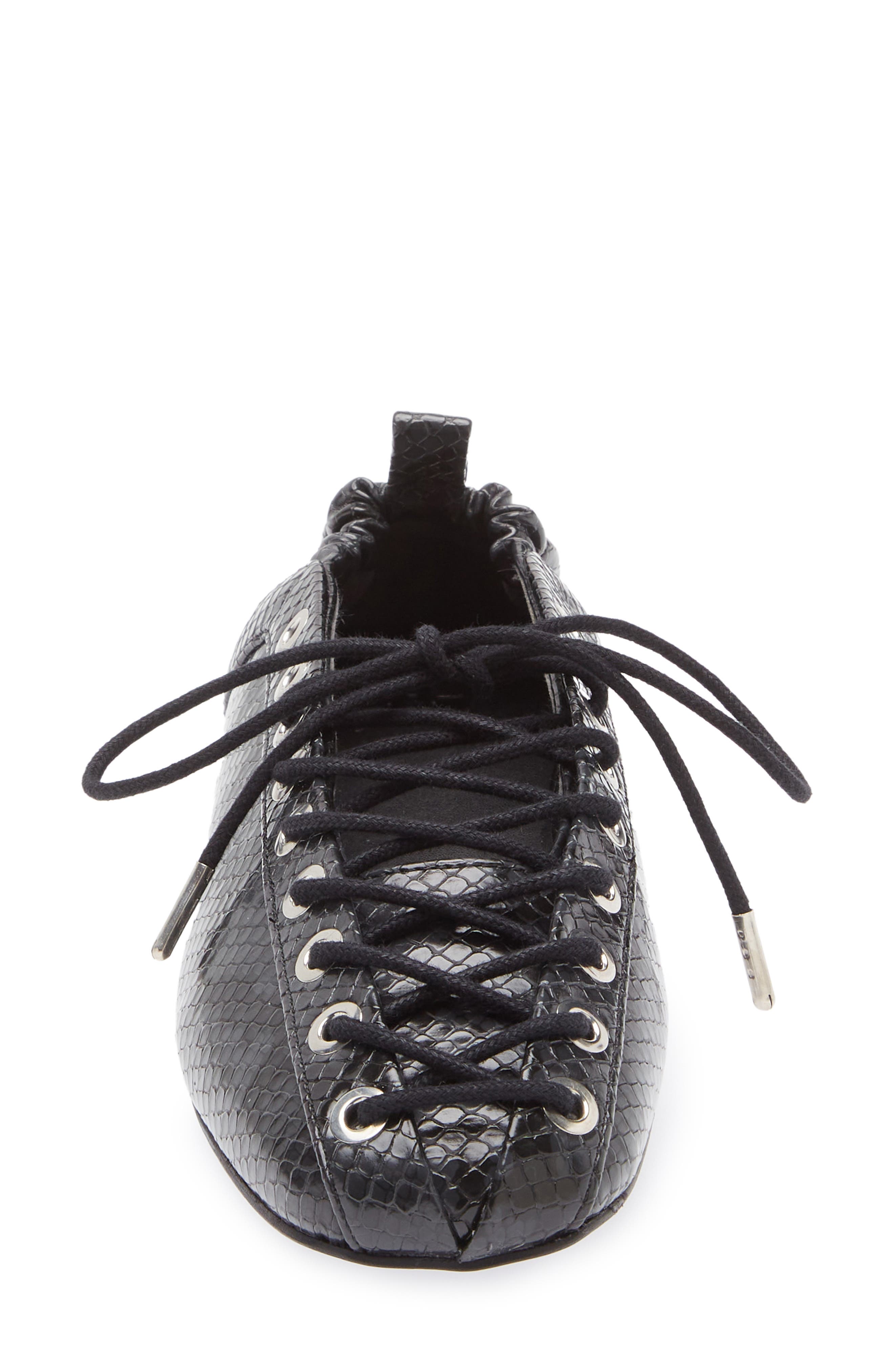 Ganni Ghillie Snakeskin Embossed Ballerina Flat, Alternate, color, Black Oyster