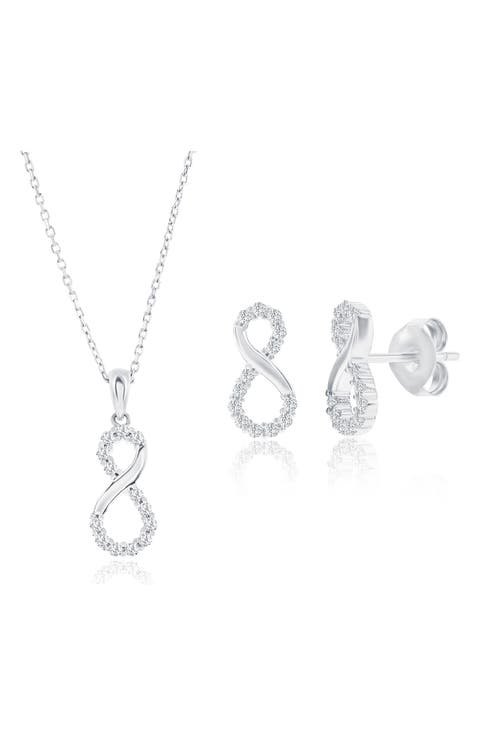 Cubic Zirconia Infinity Stud Earrings & Pendant Necklace Set