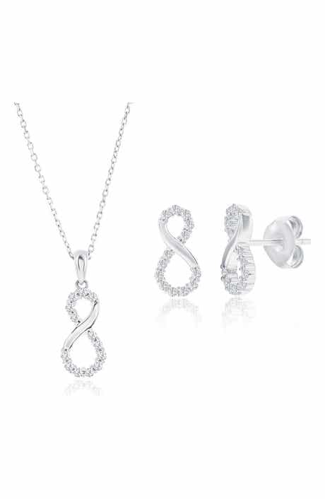 SIMONA Cubic Zirconia Infinity Stud Earrings & Pendant Necklace Set