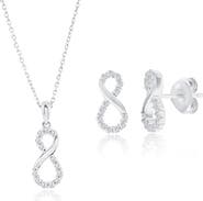 SIMONA Cubic Zirconia Infinity Stud Earrings & Pendant Necklace Set