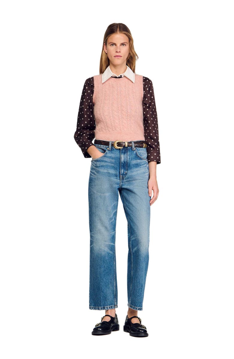 SANDRO Sleeveless brushed cable knit sweater, Main, color, Poudre Pink