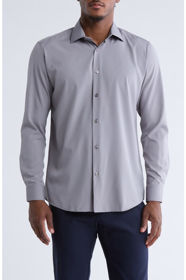 Comfort 4-Way Stretch Winkle Free Performance Dress Shirt, Main, color, SILVER