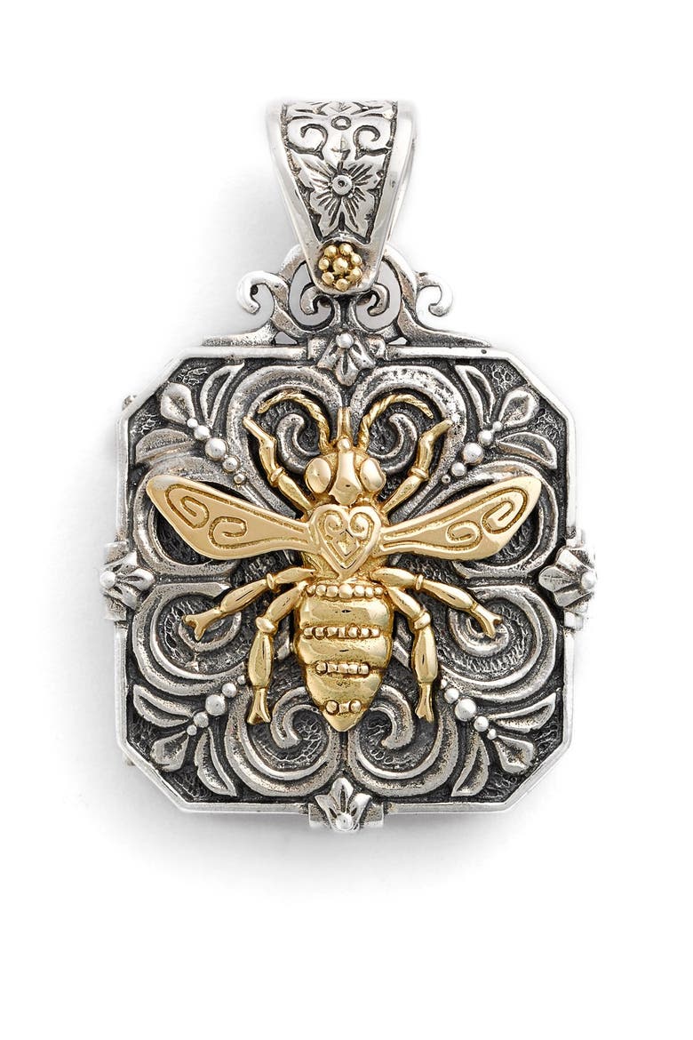 'Penelope' Bee Locket Pendant, Main, color, SILVER/ GOLD