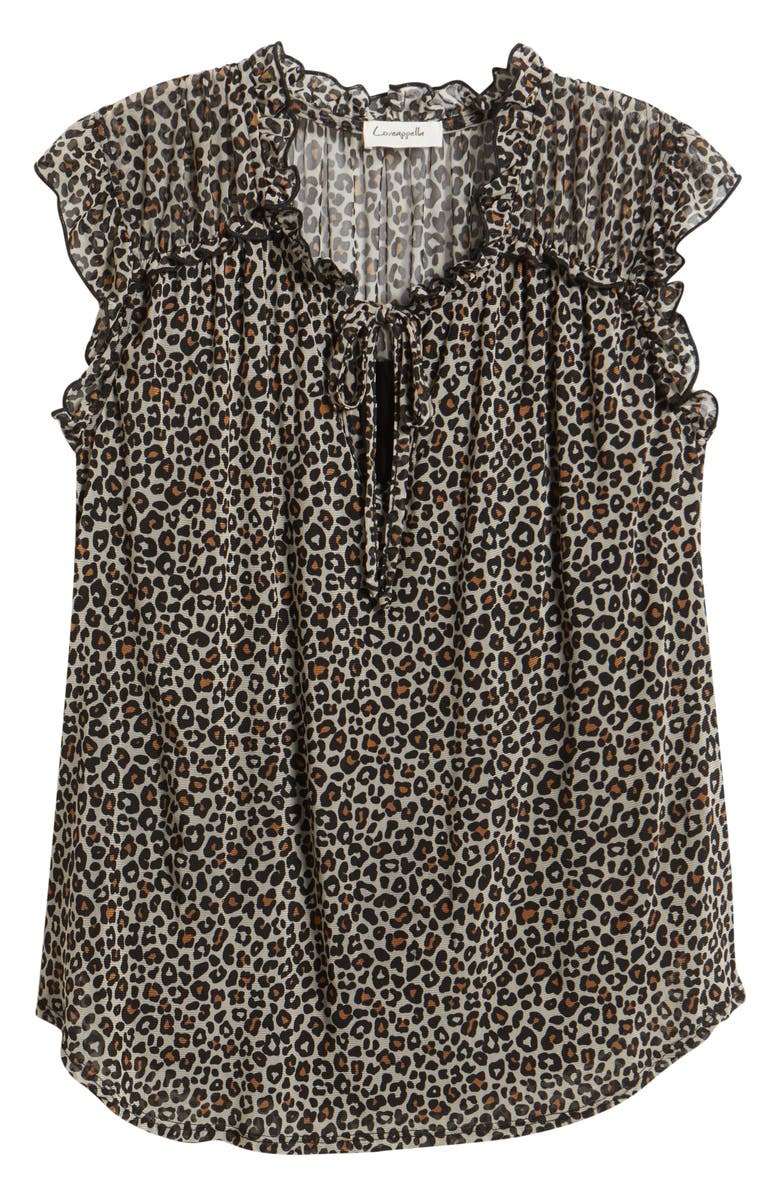 Loveappella Animal Print Ruffle Trim Split Neck Top, Alternate, color, 