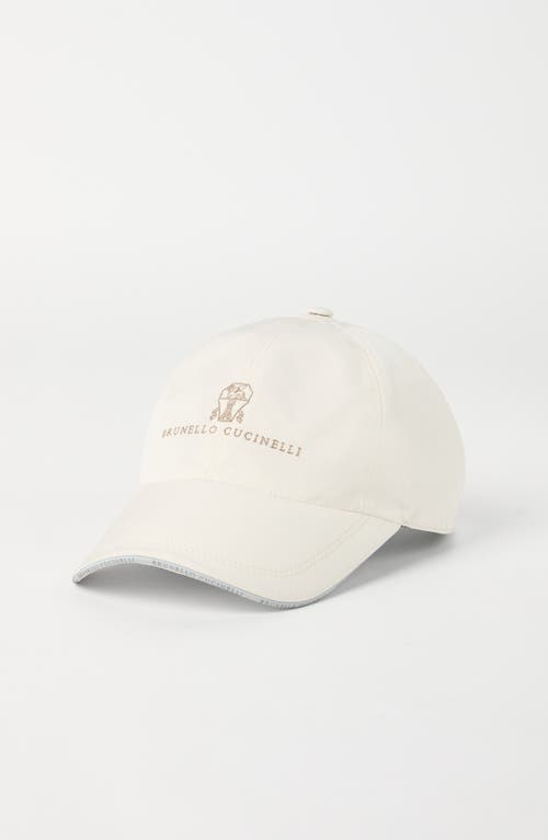 Brunello Cucinelli Baseball Cap In Garment-dyed Twisted Cotton Gabardine With Embroidered Logo In Off-white