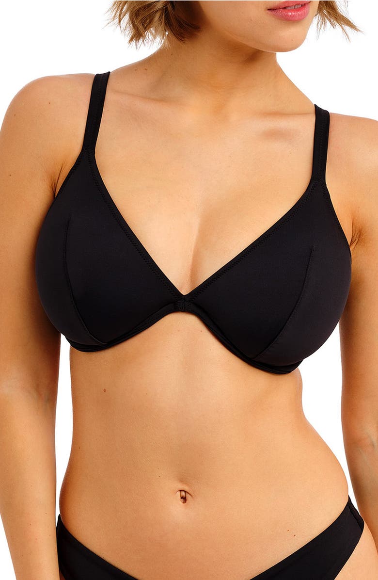 Freya Jewel Cove Underwire Plunge Bikini Top, Main, color, Plain Black