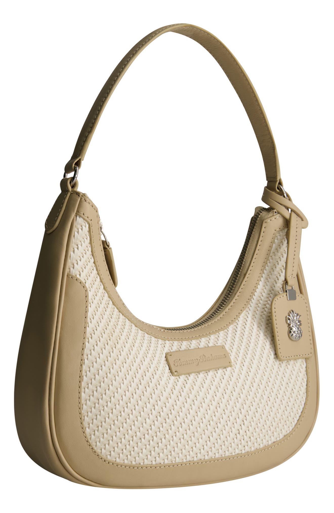Soft Woven Zip-Top Hobo, Alternate, color, TAN/ WHITE