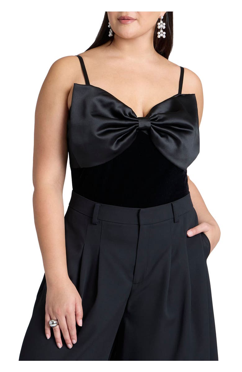 ELOQUII Contrast Bow Bodysuit, Main, color, Black Onyx And Sugar
