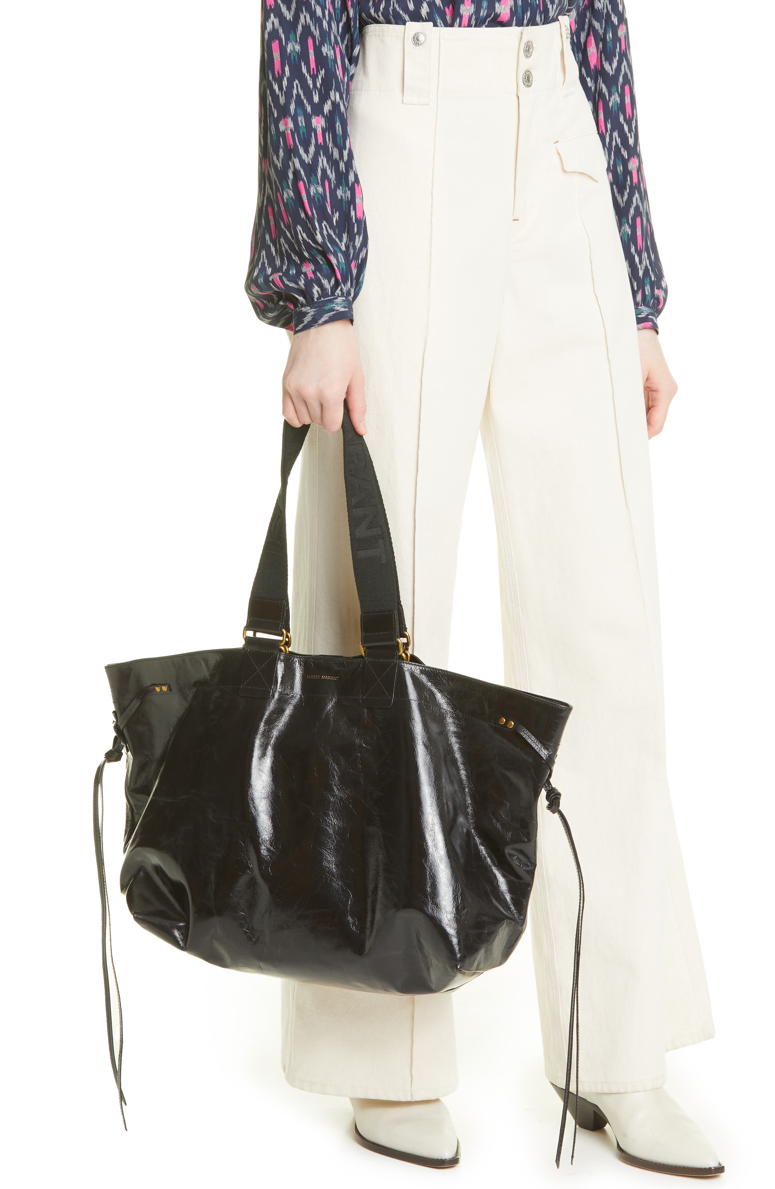 Wardy Leather Shopper, Alternate, color, BLACK