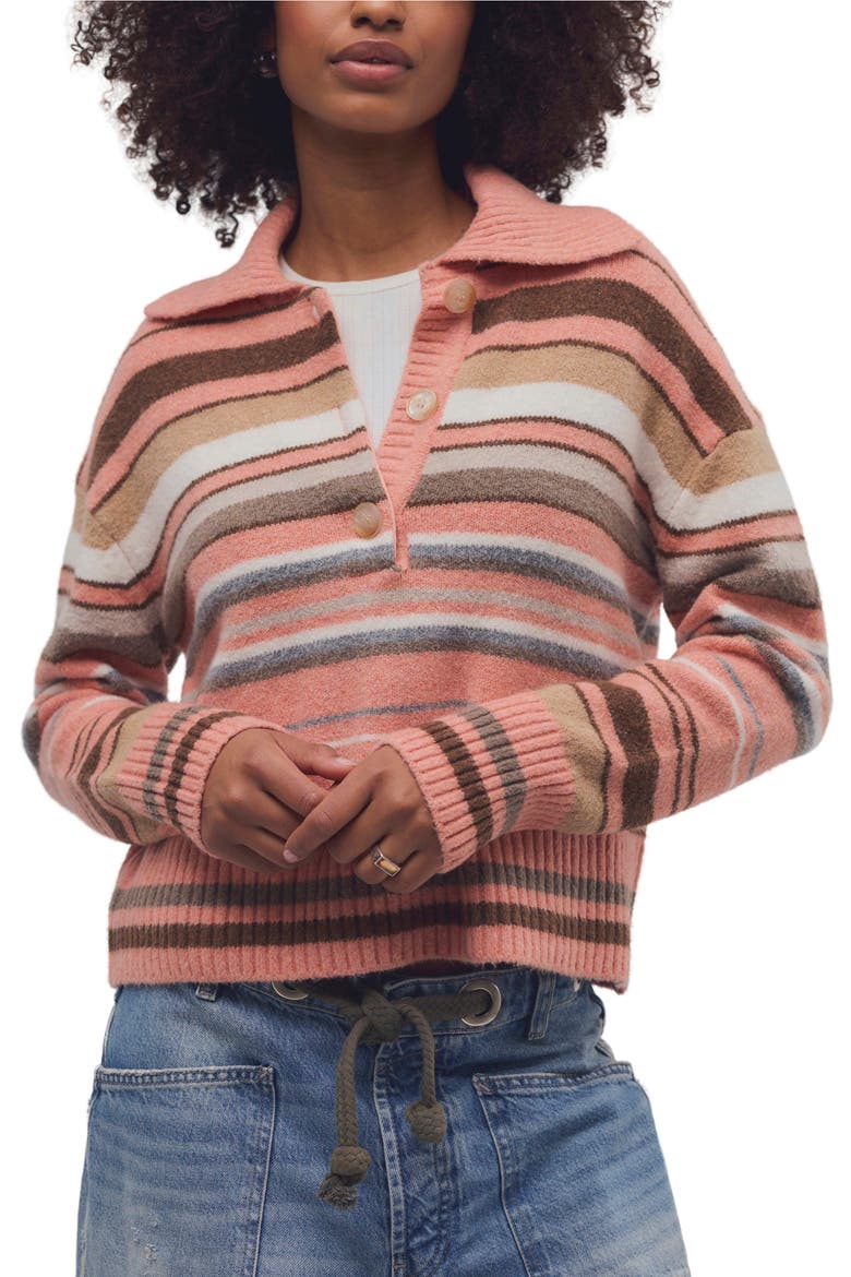 Trading Up Stripe Polo Sweater, Main, color, PEACH COMBO