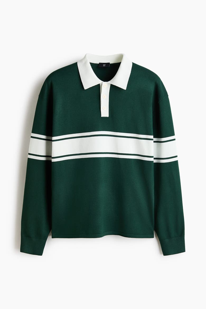 Loose-fit Knit Polo Sweater, Alternate, color, Dark green/color block