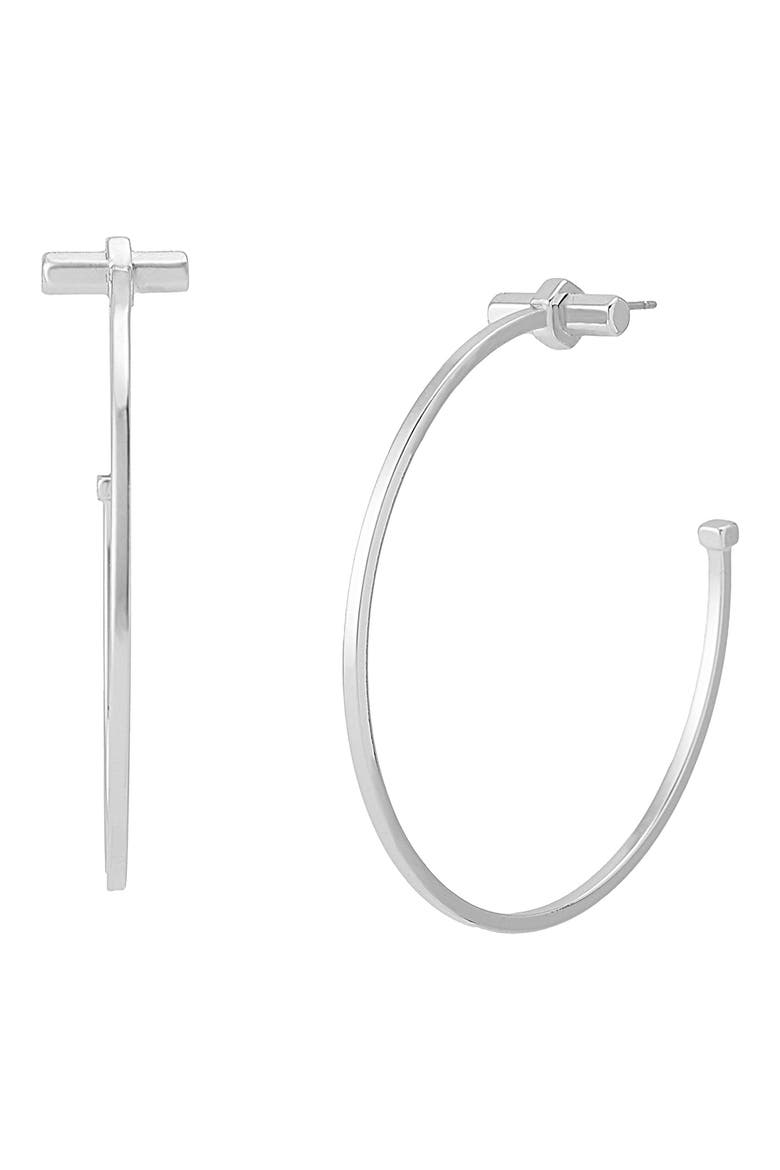 Large Bolt Hoop Earrings, Main, color, SHINY RHODIUM
