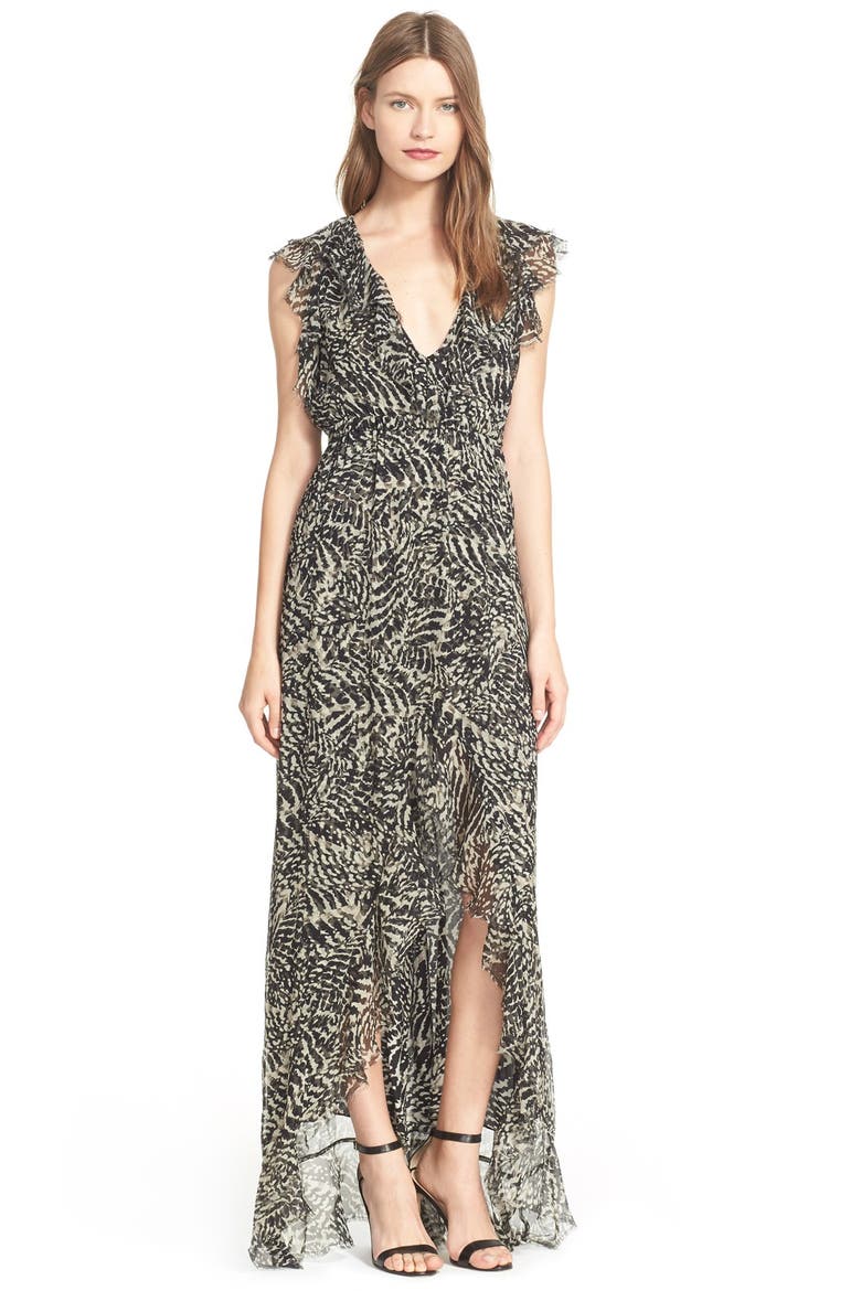 'Sophie' Print Flutter Maxi Dress, Main, color, TAUPE/ BLACK